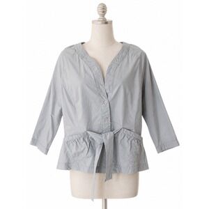 Tristan & Iseut Lightweight Cotton Tie Front Blouse Gray SZ L Minimalist Lagen